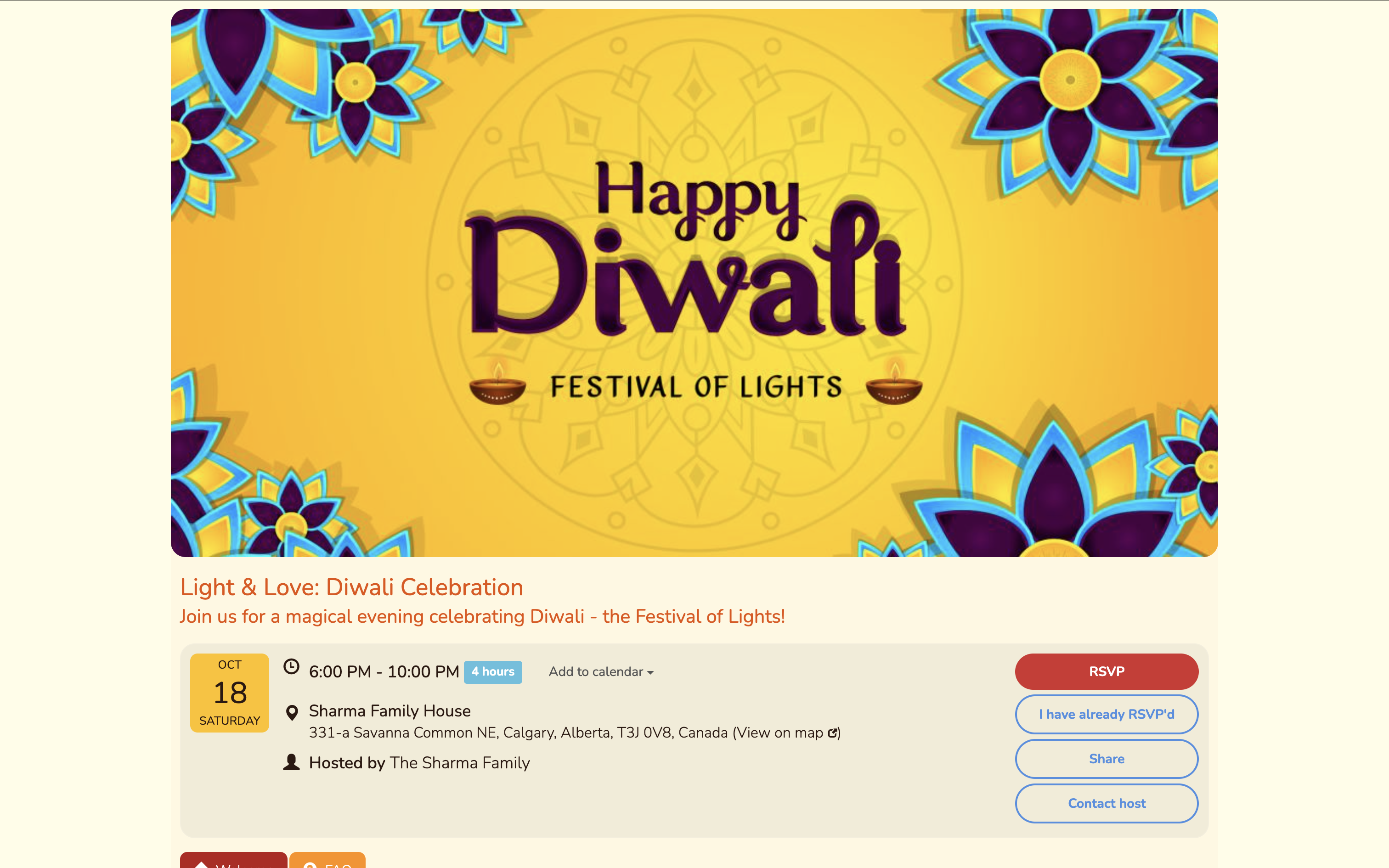 PartyLabz event creation screen with Diwali template