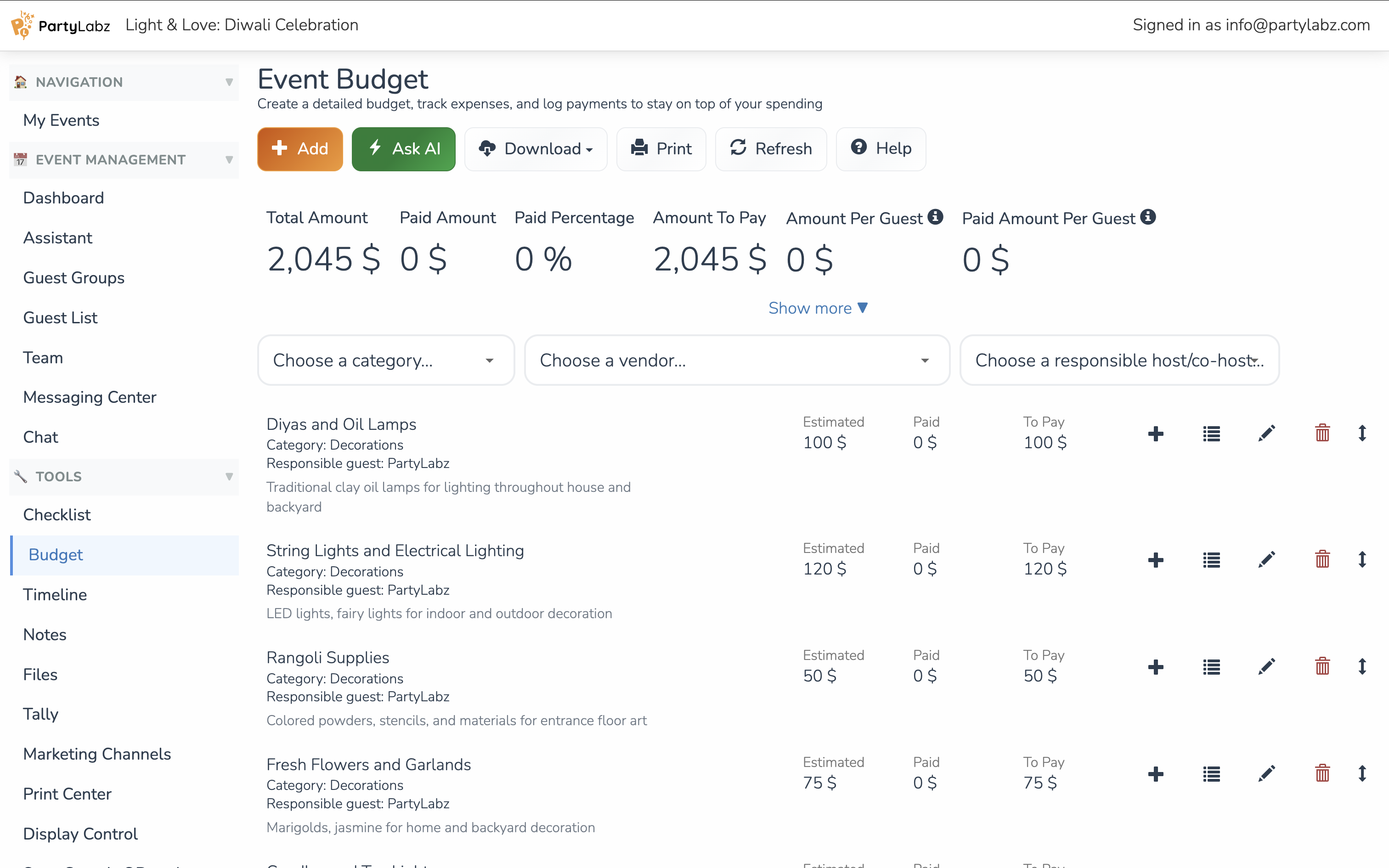 Budget tracker and optional donation setting