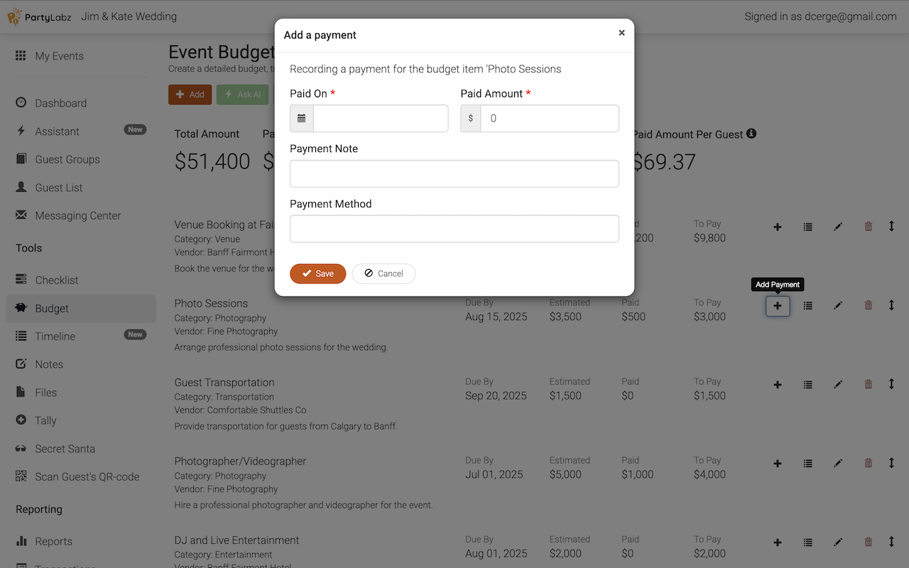 Adding payment details