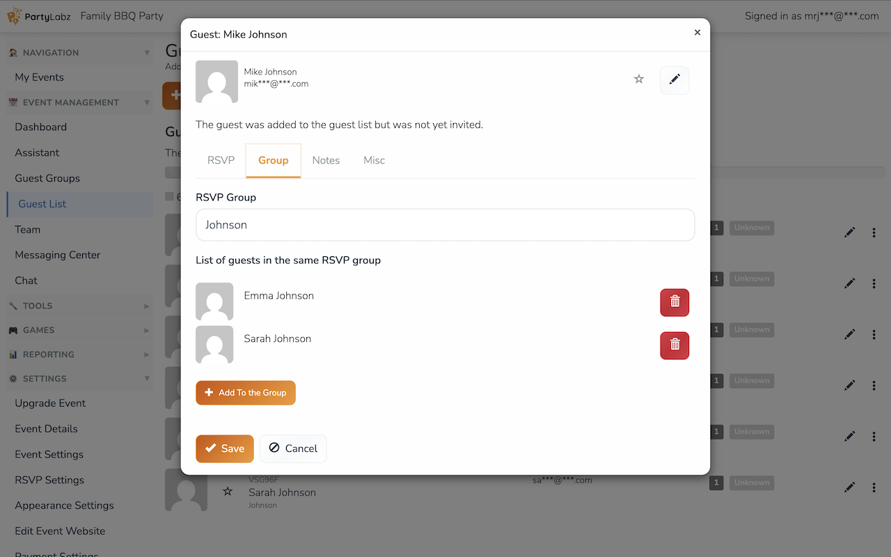 Edit guest dialog