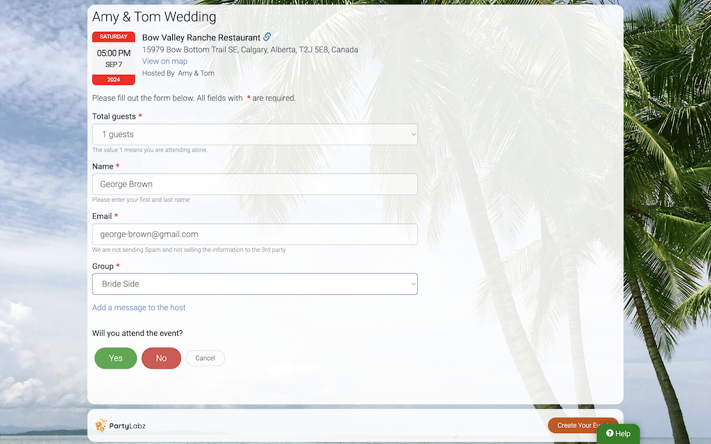 Step One on RSVP page