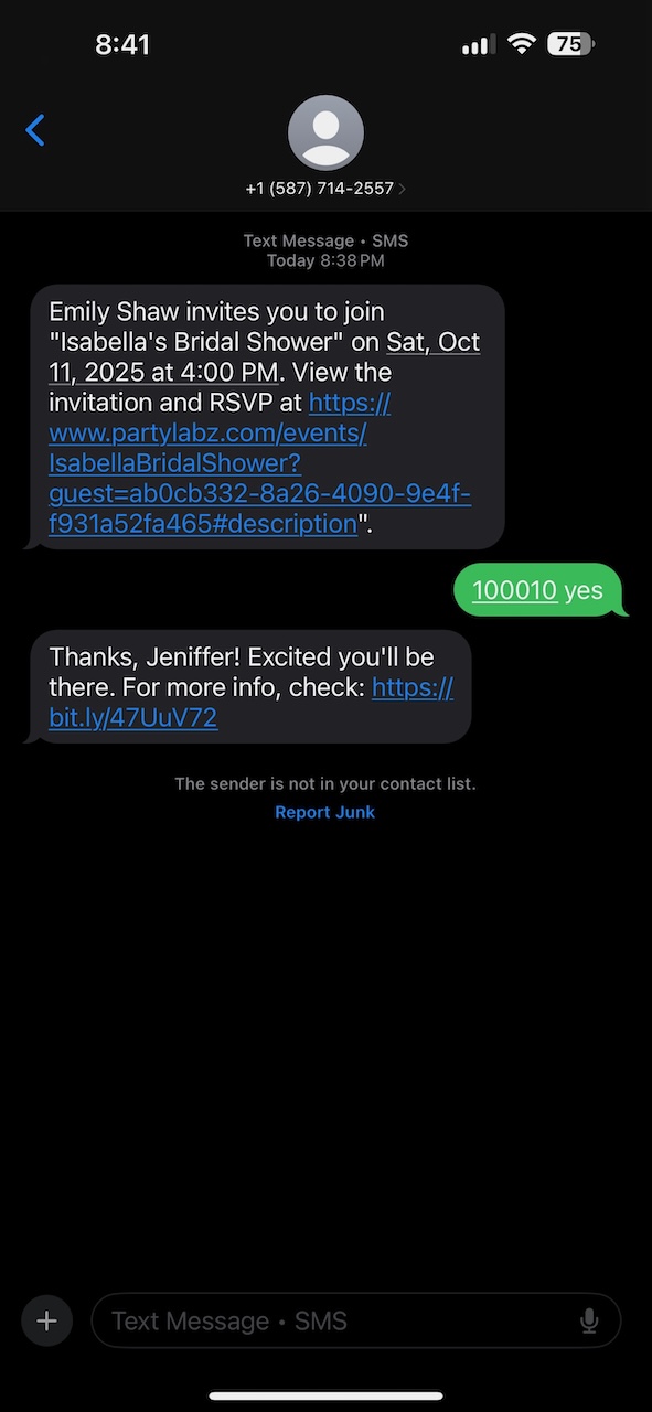 How RVSP via Text Invitation Look1