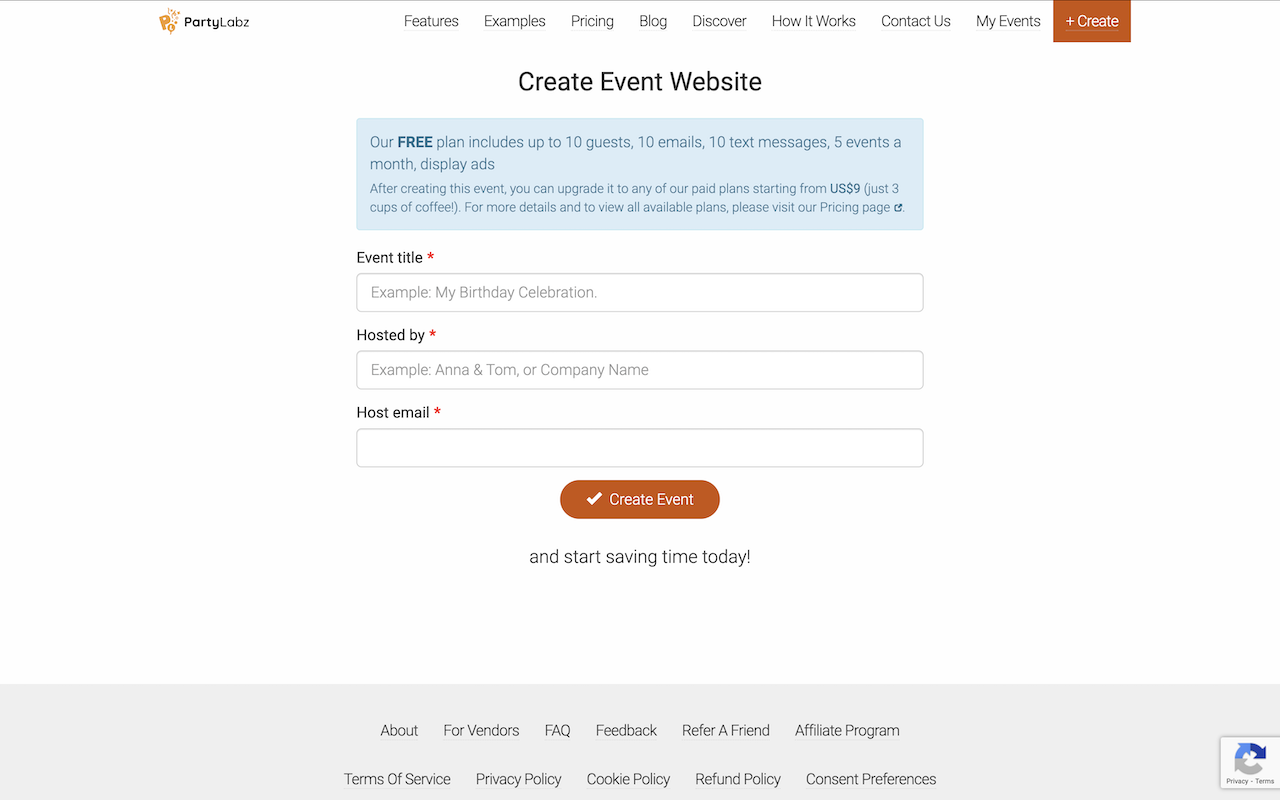 Create Event Page